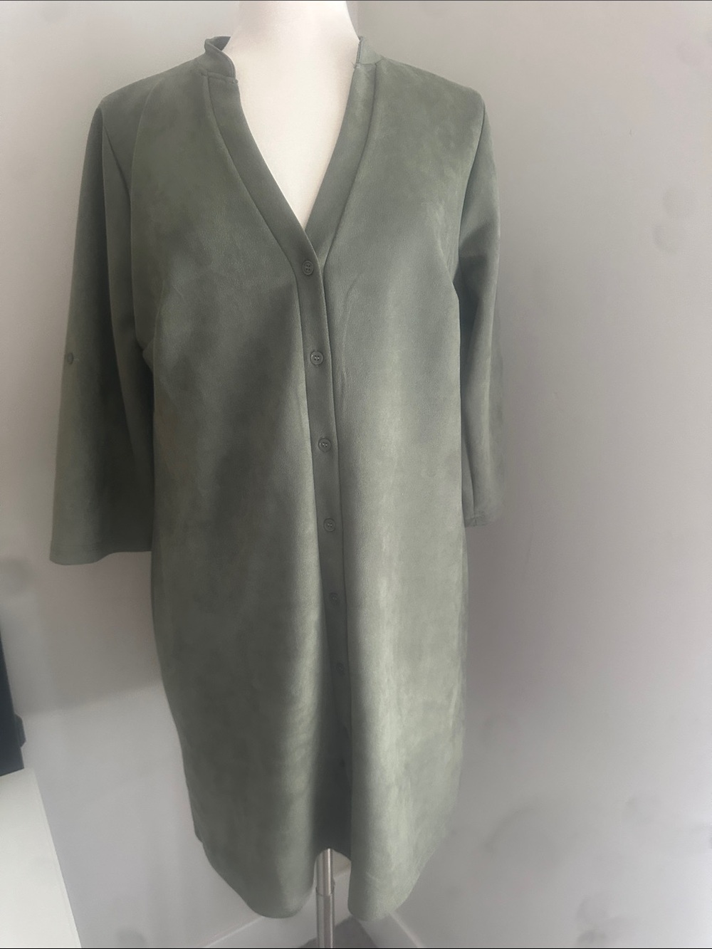 Olive Green Button-Front Suede Dress or Jacket